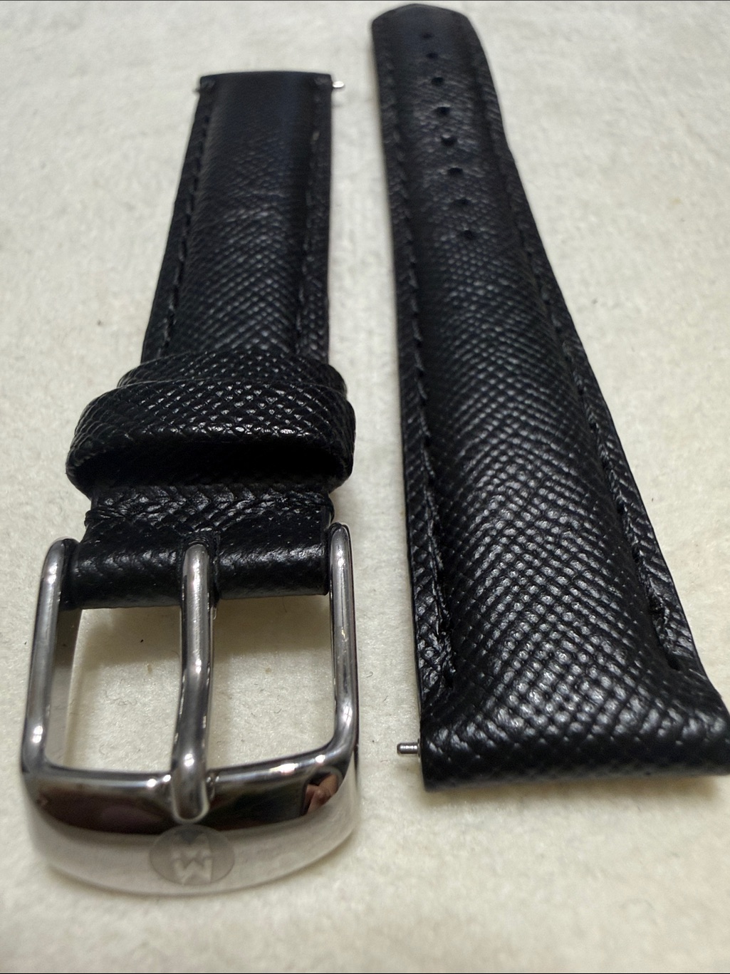Michele Black Textured Leather Watch Strap With Silver Buckle 16mm